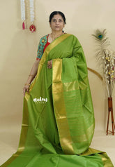 Pretty Parrot Green - Mangalgiri semi pattu with golden getti border